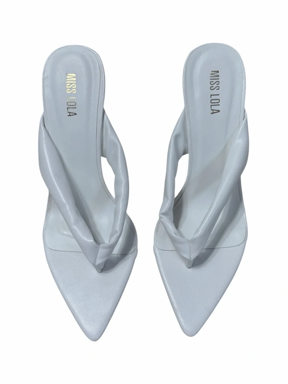 Miss Lola Ashton White Padded Thong Clear Heels Womens 9